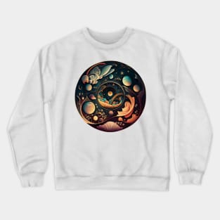 Cosmic Space Circle Illustrated Planets And Clouds Crewneck Sweatshirt